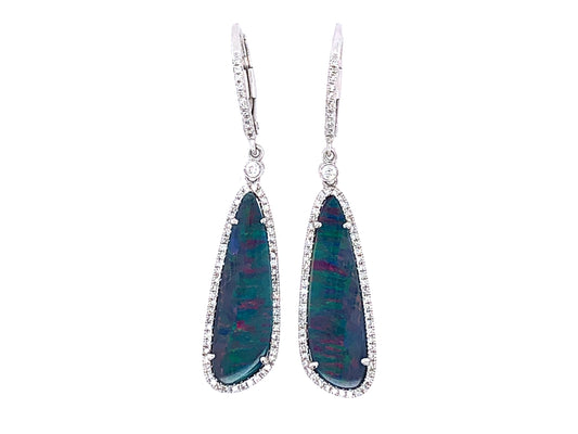 Black Opal Doublet Diamond Earring, 14kw (Asbl)
