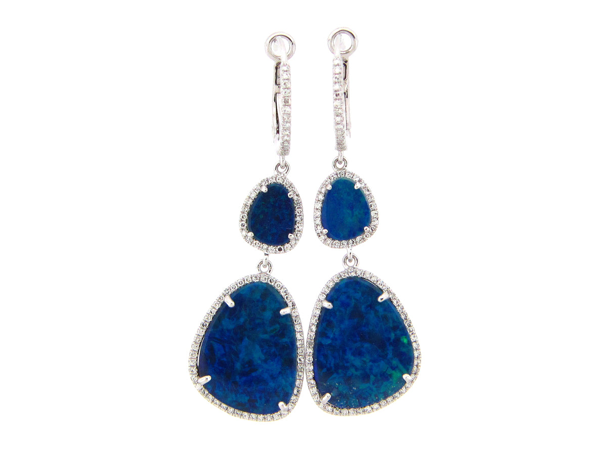 BLACK OPAL DOUBLET & DIAMOND 2 STATION DANGLE EARRING