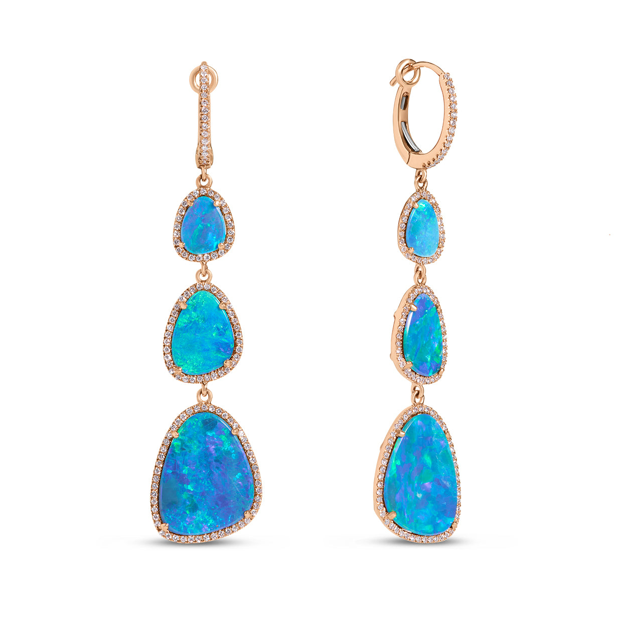Opal & Diamond Triple Drop Freeform Dangle Earring