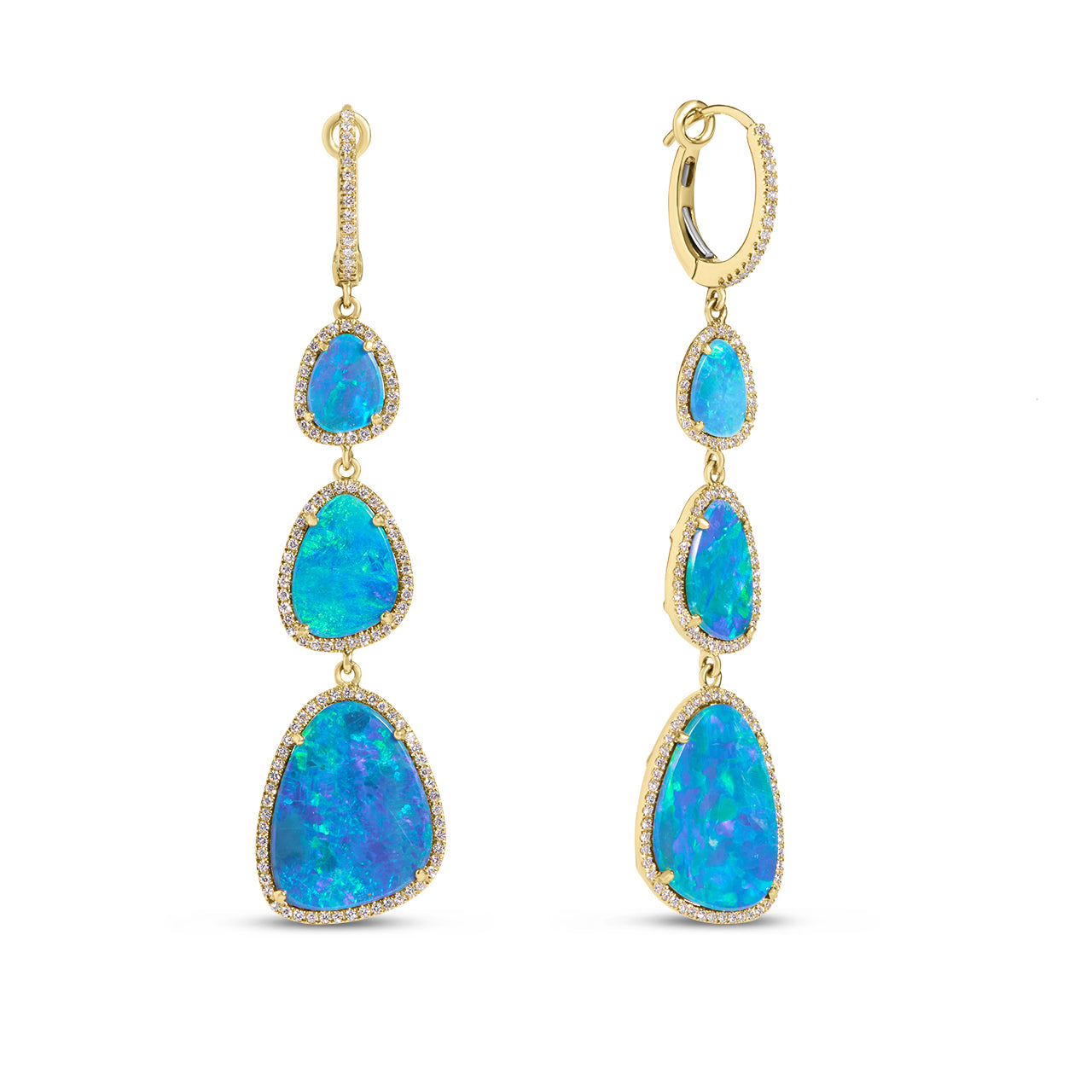 Opal & Diamond Triple Drop Freeform Dangle Earring