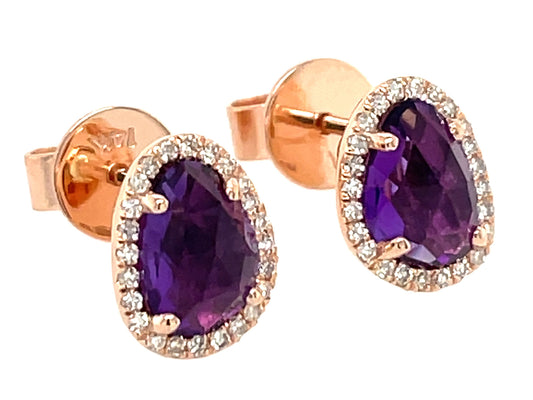AMETHYST & DIAMOND EARRING, 14KR (H)
