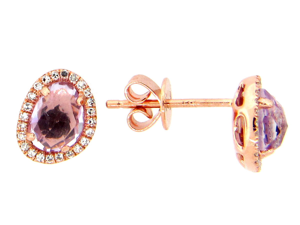 PINK AMETHYST & DIAMOND EARRING, 14KR (H)