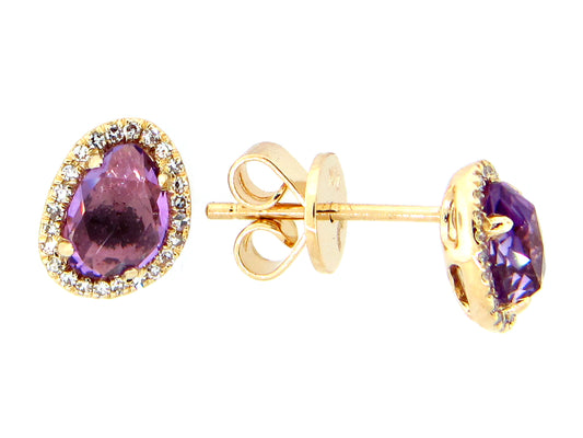 AMETHYST & DIAMOND EARRING, 14KY (H)