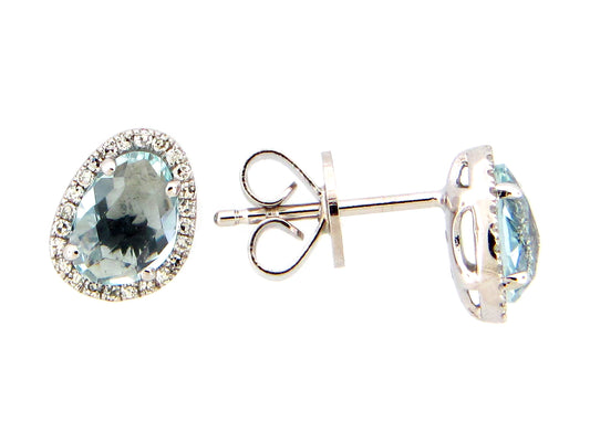 AQUAMARINE & DIAMOND EARRING, 14KW (H)