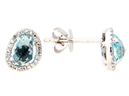 BLUE TOPAZ & DIAMOND EARRING, NICKEL FREE, 14KW (H)