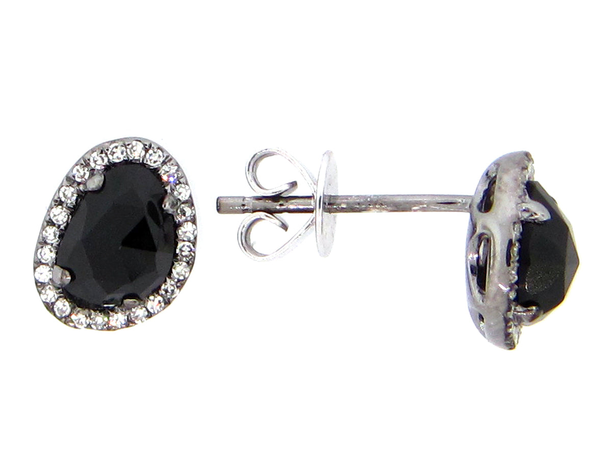 BLACK ONYX & DIAMOND EARRING, 14K BLACK FINISH (D)