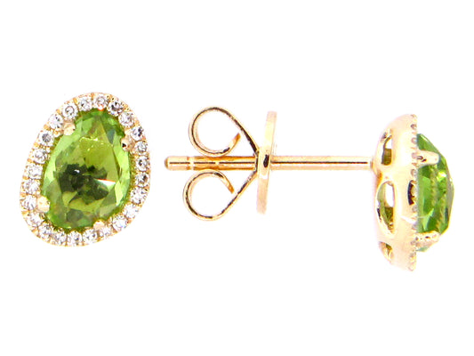 PERIDOT & DIAMOND EARRING, 14KY (N)