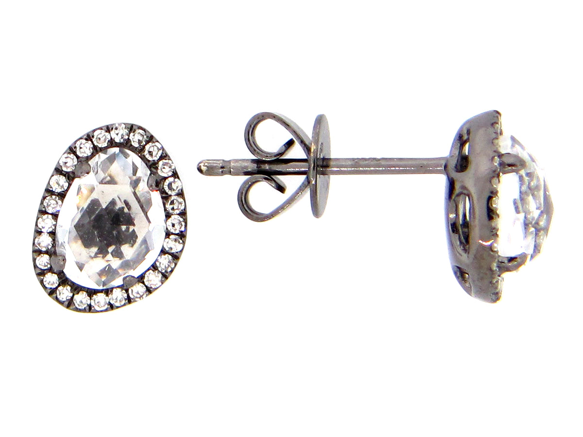 WHITE TOPAZ & DIAMOND EARRING, 14K BLACK FINISH (H)