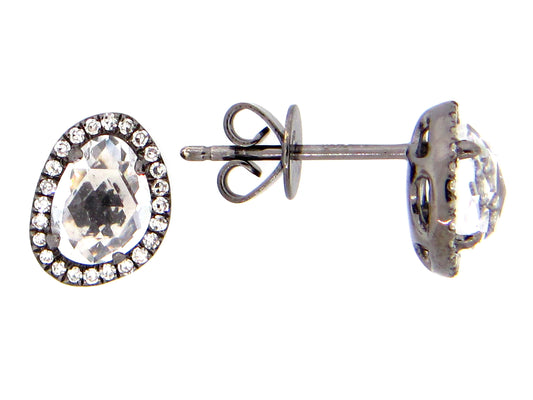 WHITE TOPAZ & DIAMOND EARRING, 14K BLACK FINISH (H)