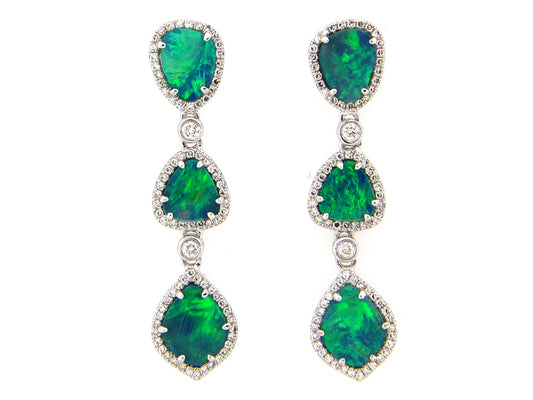 BLACK OPAL DOUBLET & DIAMOND EARRING