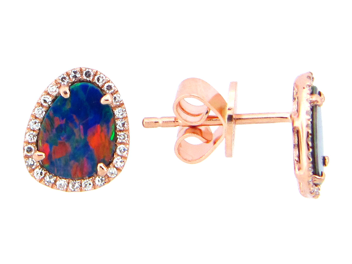 BLACK OPAL DOUBLET & DIAMOND EARRING