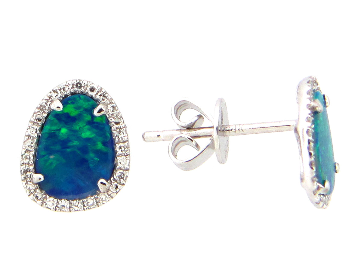 BLACK OPAL DOUBLET & DIAMOND EARRING