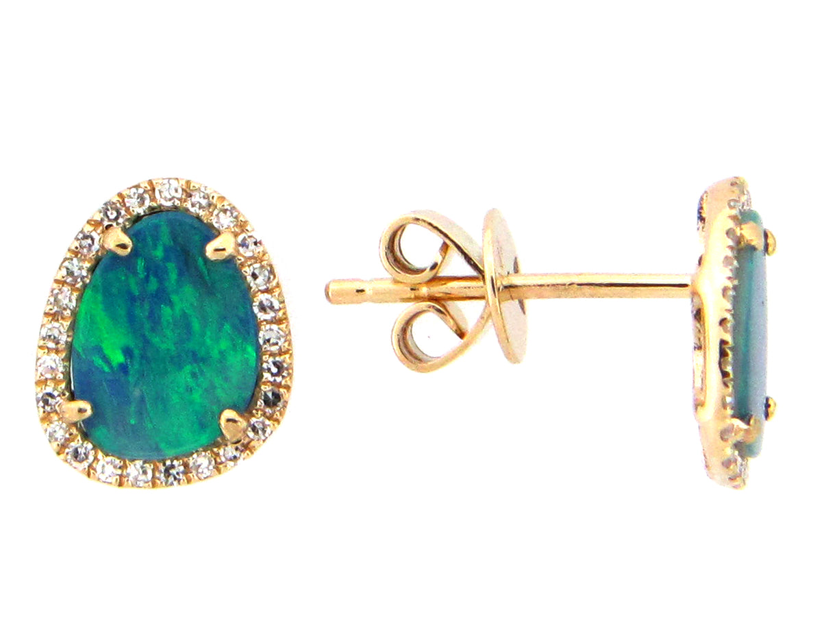 BLACK OPAL DOUBLET & DIAMOND EARRING