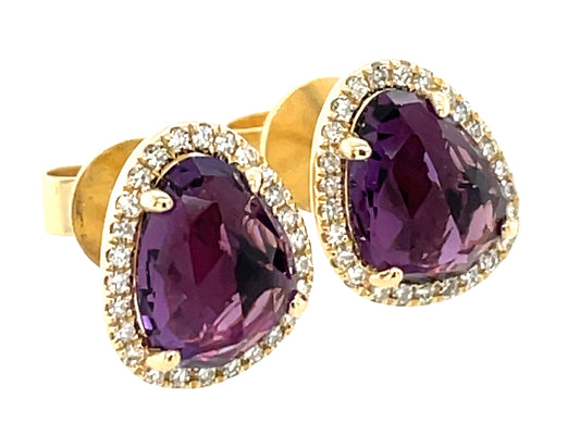 AMETHYST BEAN & DIAMOND HALO STUD EARRING