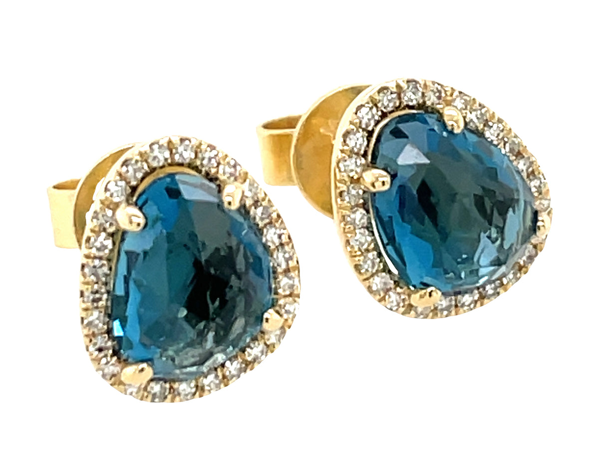 LONDON BLUE TOPAZ BEAN & DIAMOND HALO STUD EARRING