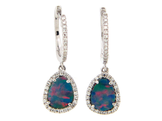 BLACK OPAL DOUBLET & DIAMOND DANGLE EARRING, 14KW (ASBL)