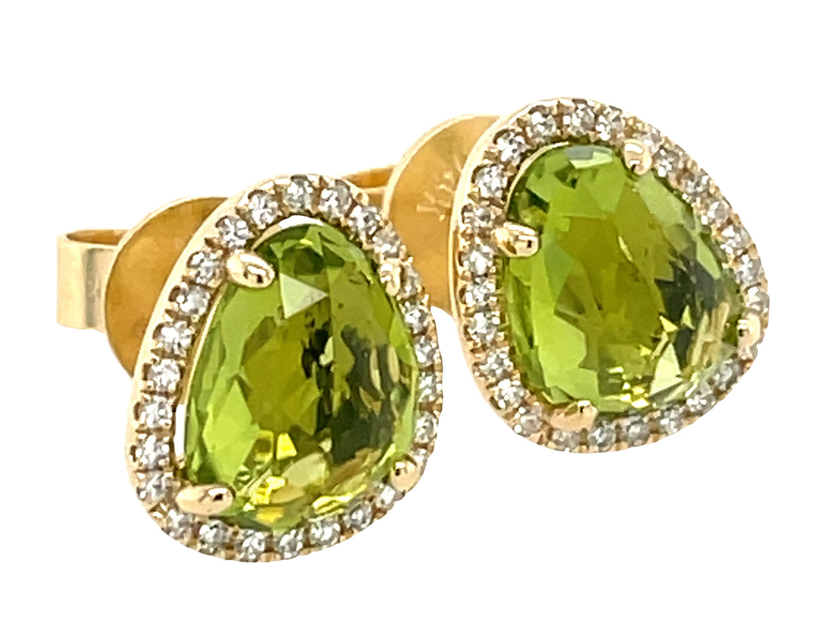 PERIDOT BEAN & DIAMOND HALO STUD EARRING