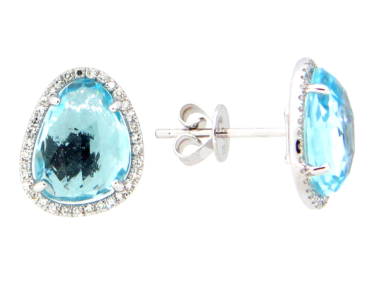 BLUE TOPAZ & DIAMOND EARRING, 14KW (R)