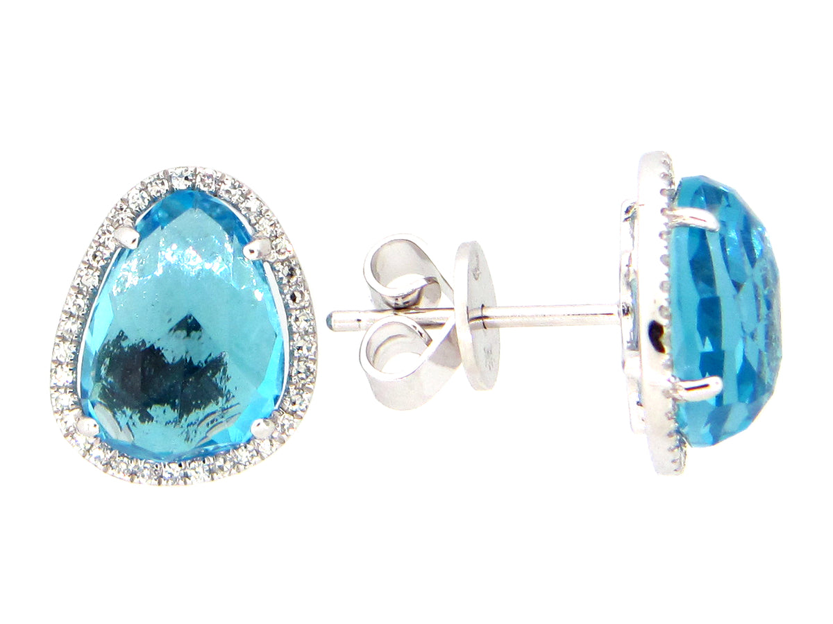 SWISS BLUE TOPAZ & DIAMOND EARRING, 14KW (R)