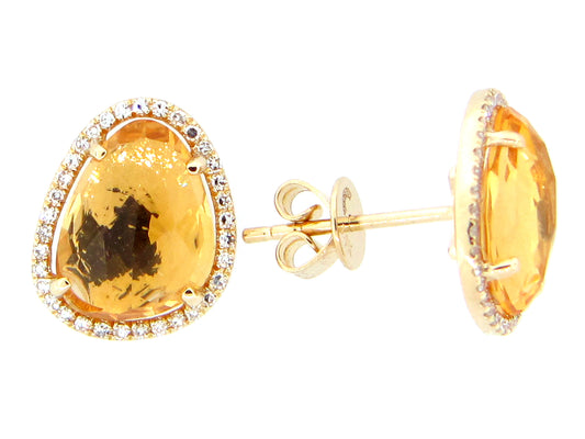 CITRINE & DIAMOND EARRING, 14KY (H)