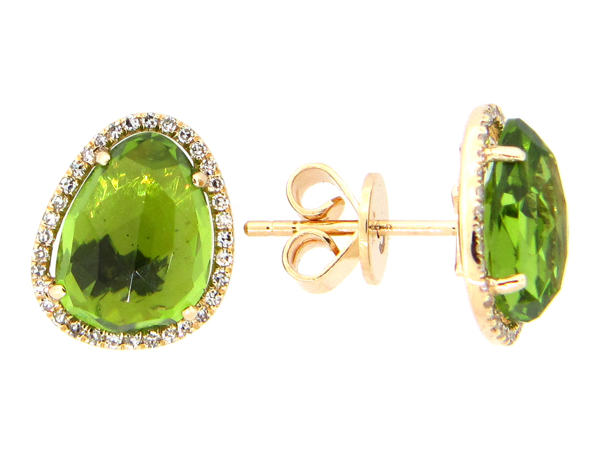 PERIDOT & DIAMOND EARRING, 14KY (N)