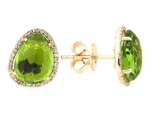 PERIDOT & DIAMOND EARRING, 14KY (N)
