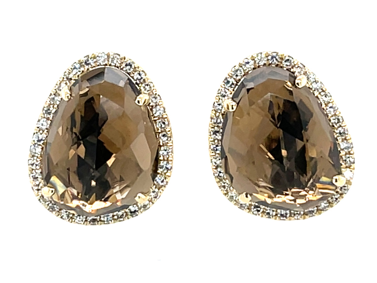 Smokey Quartz Diamond Earring, 14ky (H)