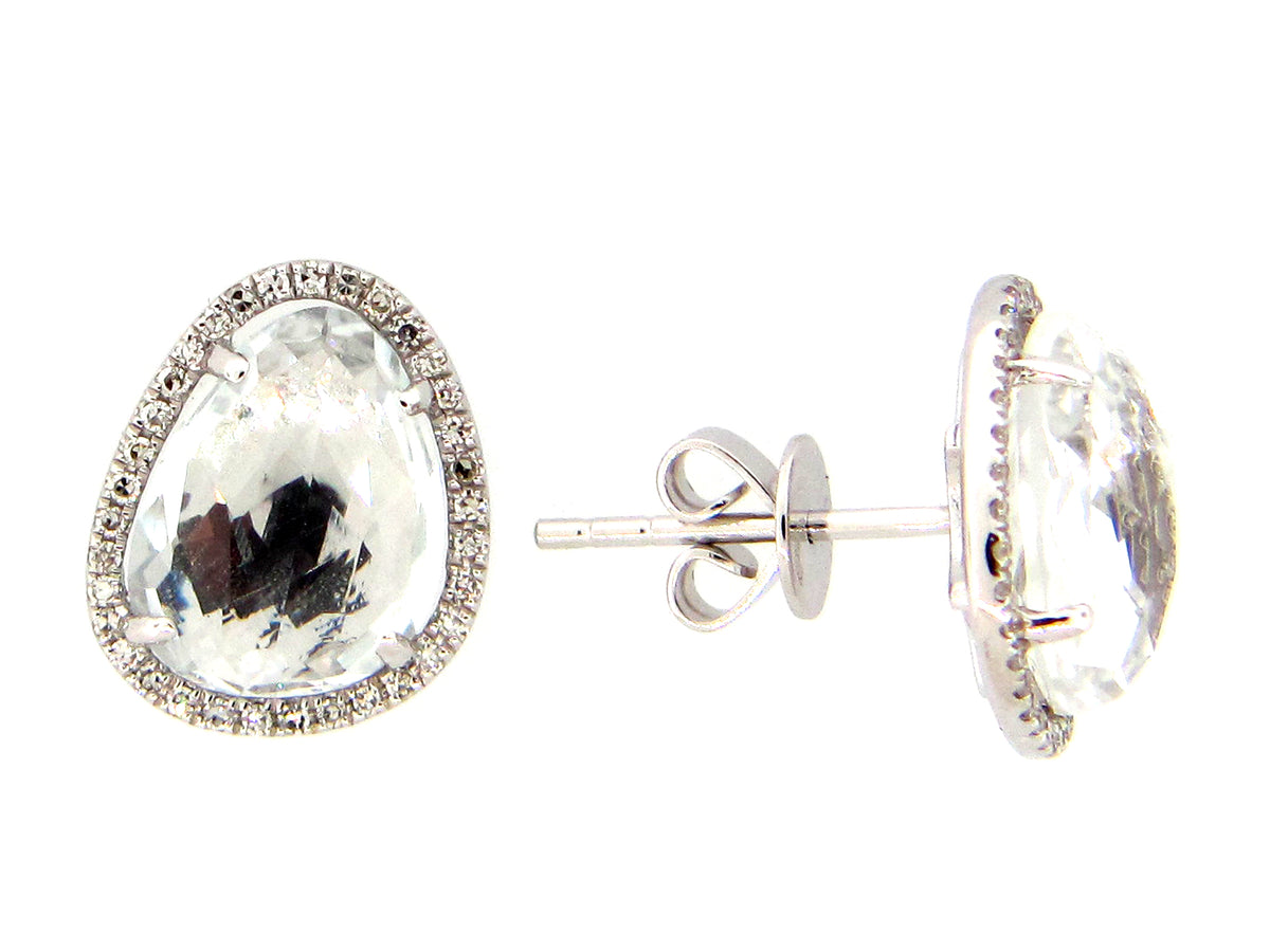 WHITE TOPAZ & DIAMOND EARRING, 14KW (H)