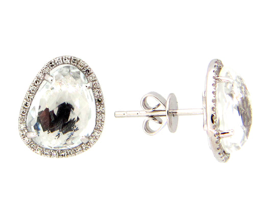 WHITE TOPAZ & DIAMOND EARRING, 14KW (H)