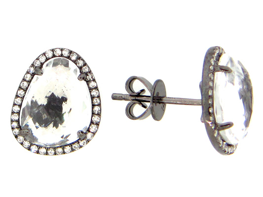 WHITE TOPAZ & DIAMOND EARRING, 14K BLACK FINISH (H)