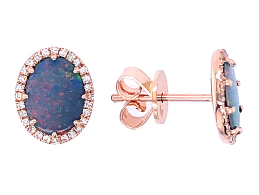 Black Opal Doublet Diamond Oval Earring, 14kr (Asbl)