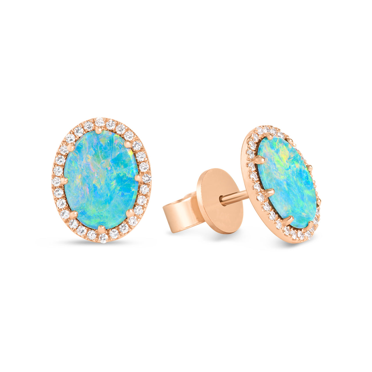 Opal & Diamond Oval Stud Earring