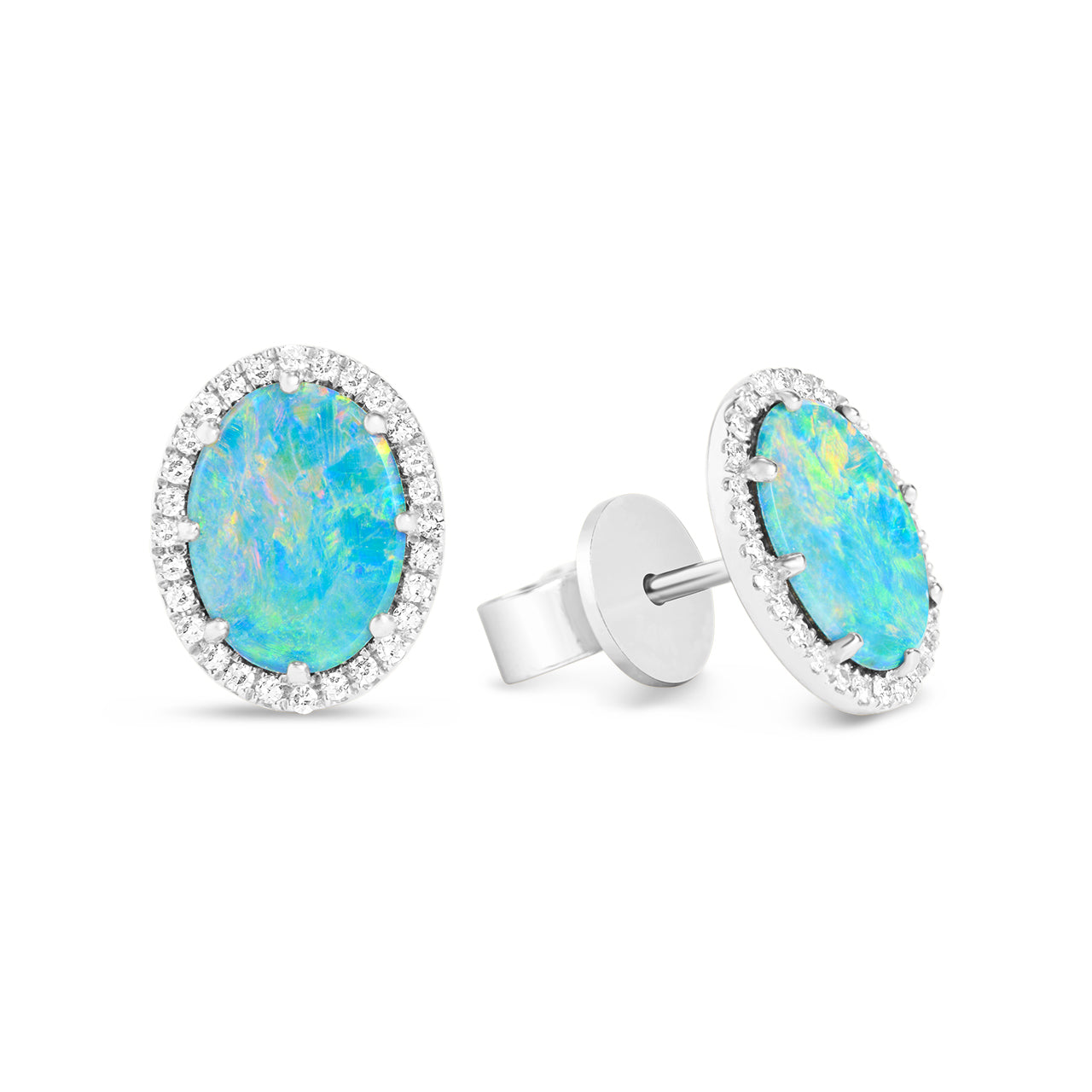Opal & Diamond Oval Stud Earring