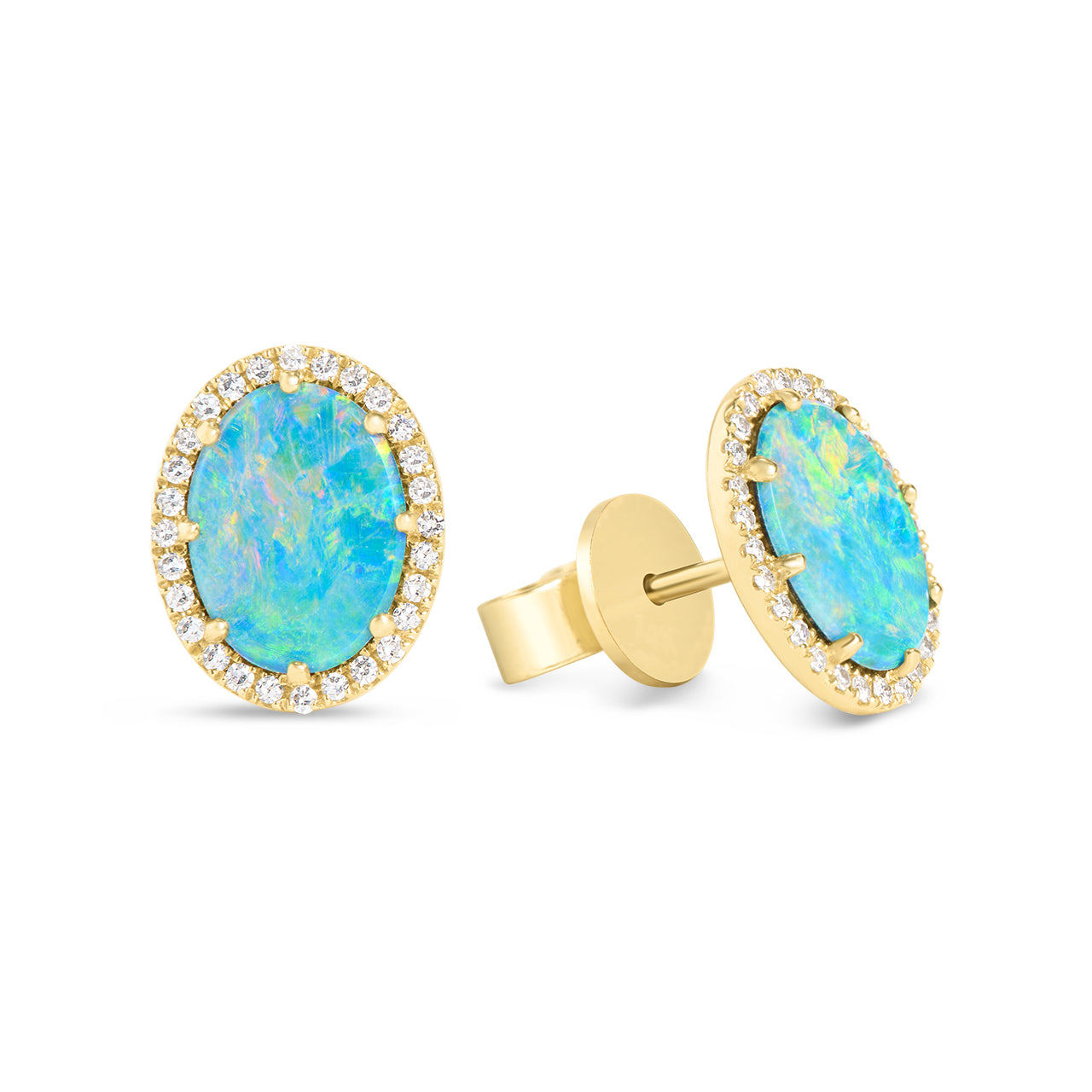 Opal & Diamond Oval Stud Earring