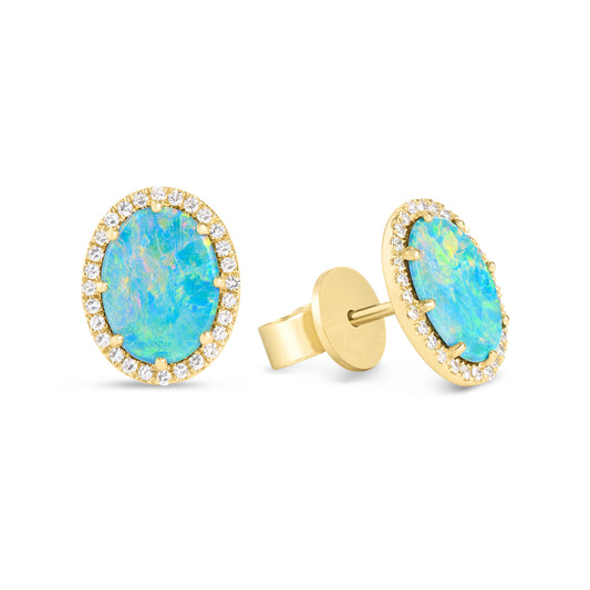 Opal & Diamond Oval Stud Earring