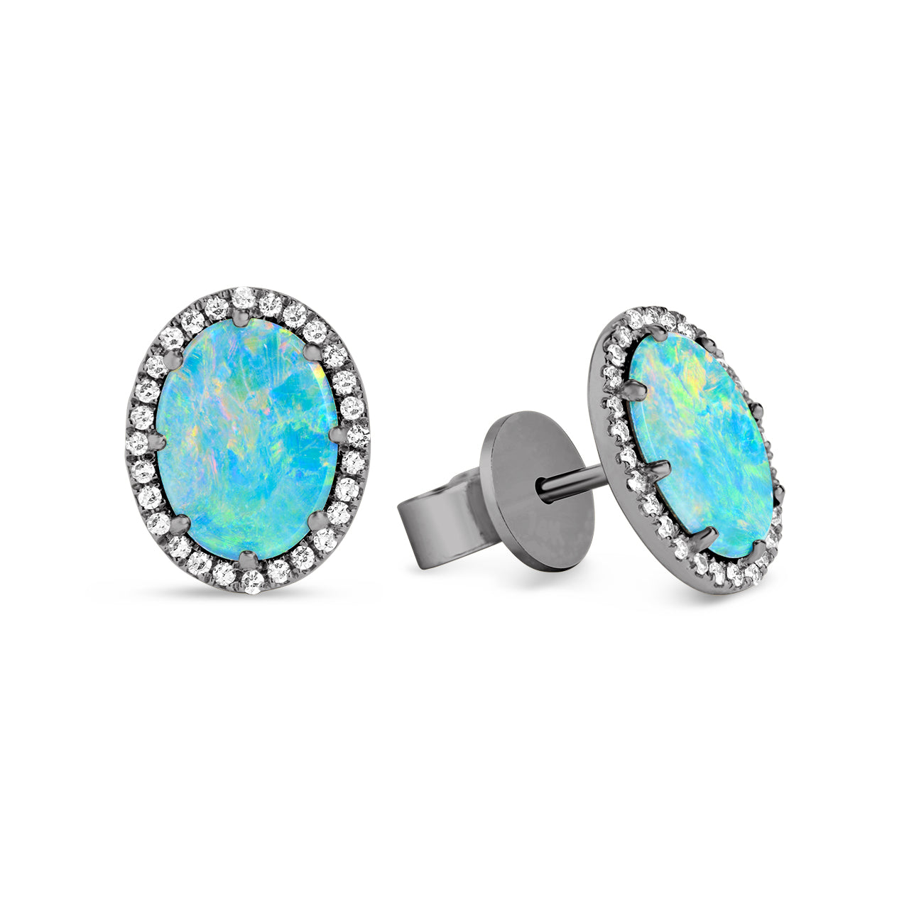 Opal & Diamond Oval Stud Earring