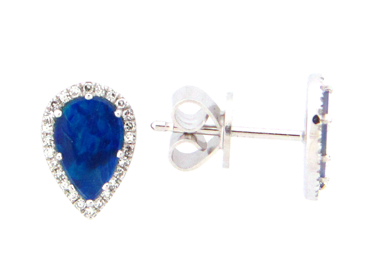 BLACK OPAL DOUBLET & DIAMOND PEAR EARRING