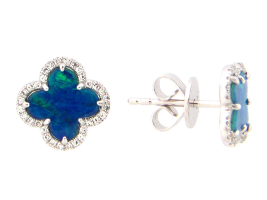 BLACK OPAL DOUBLET & DIAMOND CLOVER EARRING