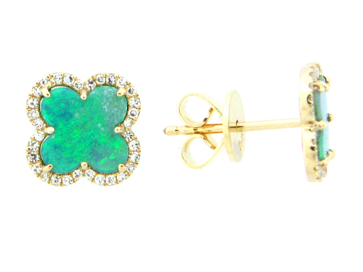 BLACK OPAL DOUBLET & DIAMOND CLOVER EARRING