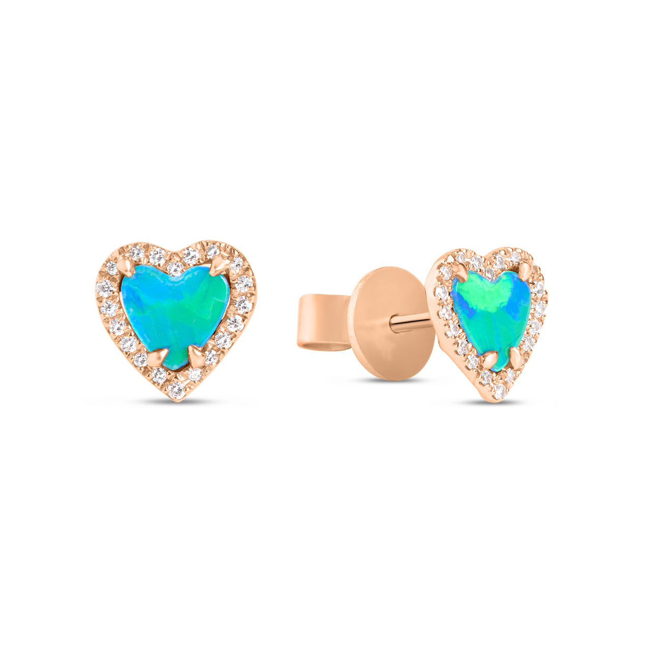 Opal & Diamond Heart Stud Earring