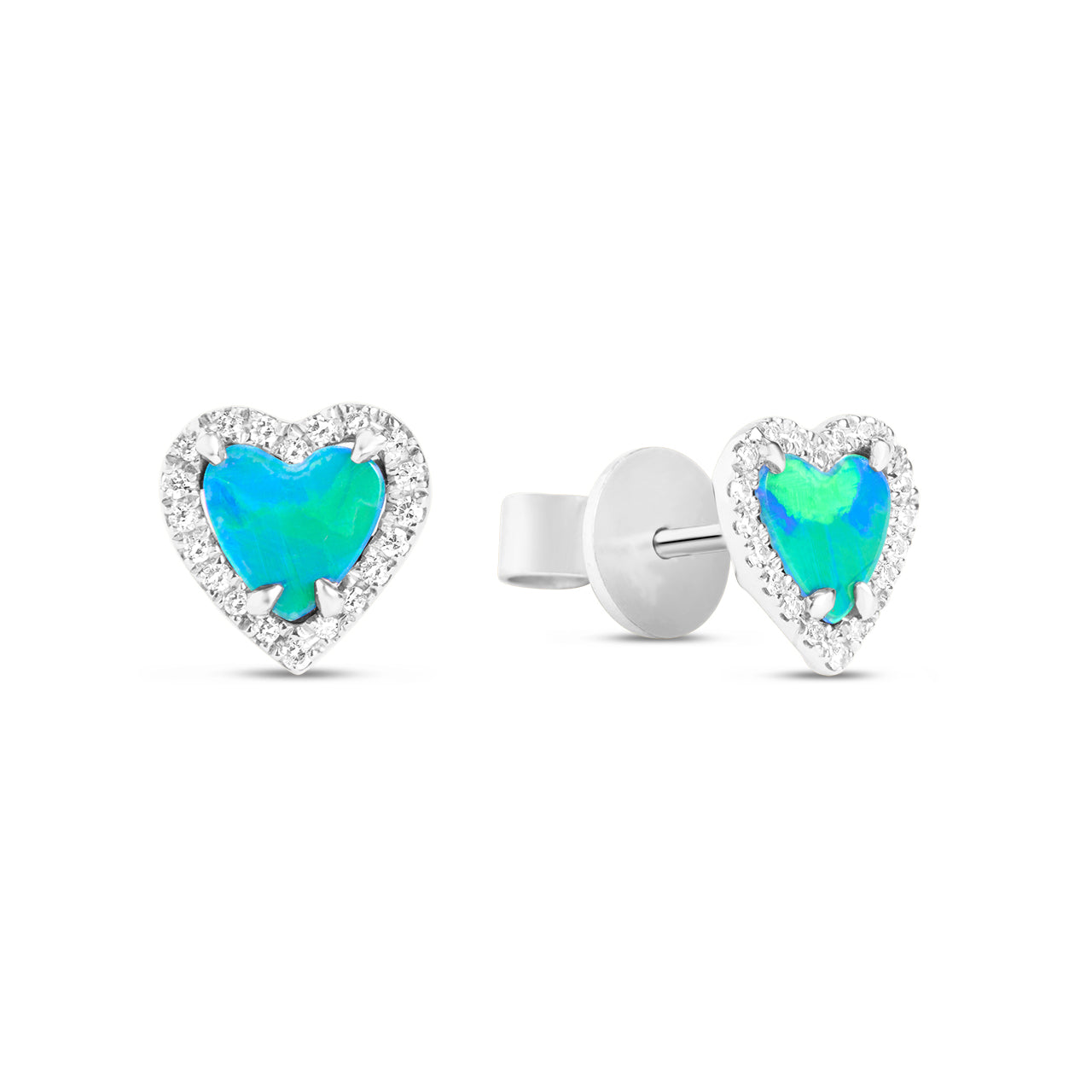 Opal & Diamond Heart Stud Earring