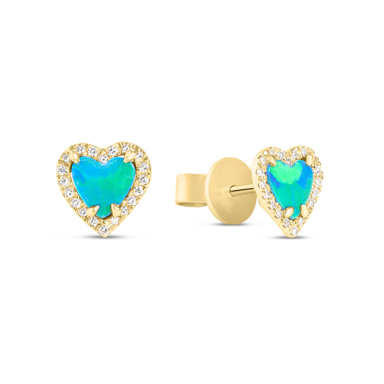Opal & Diamond Heart Stud Earring