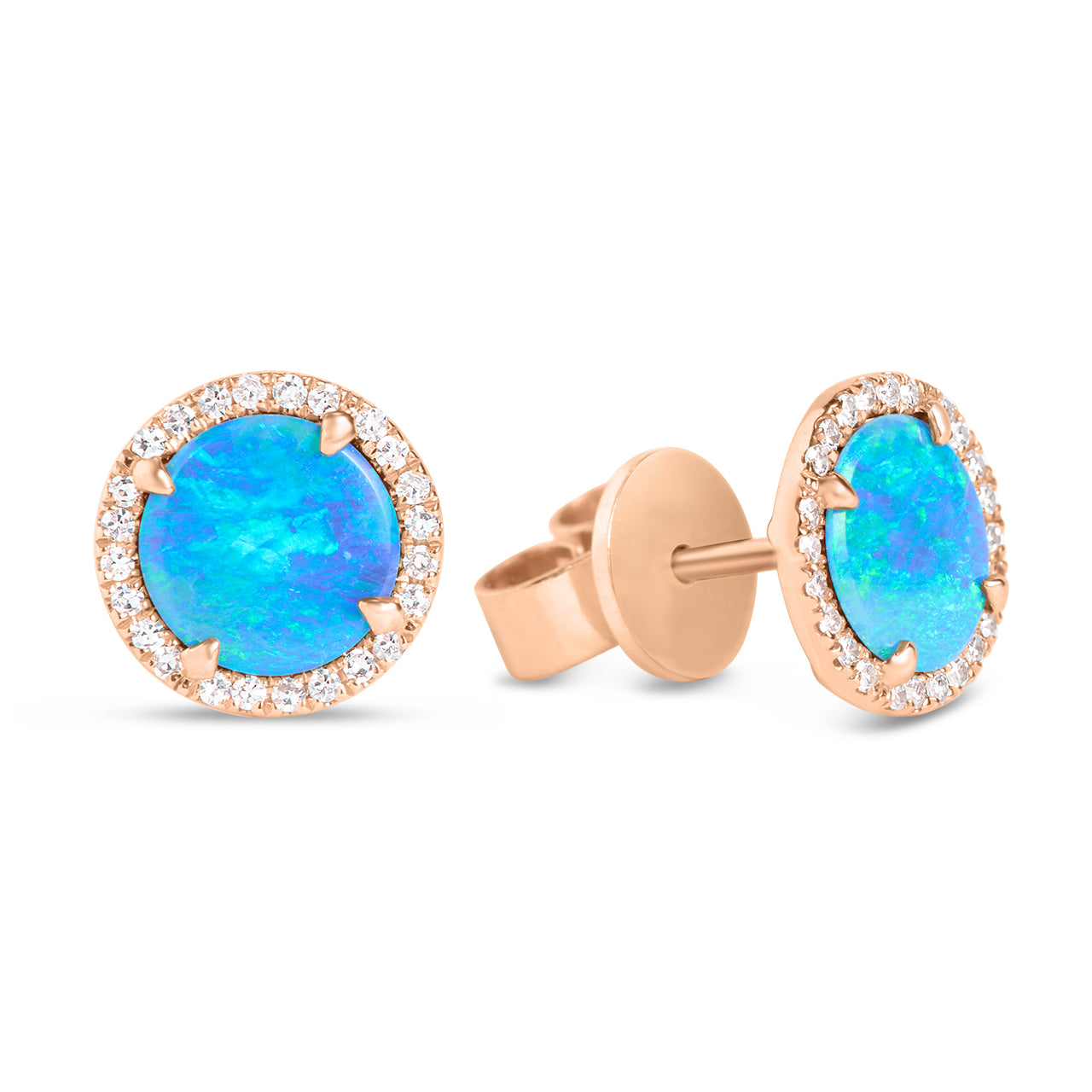 Opal & Diamond Round Stud Earring
