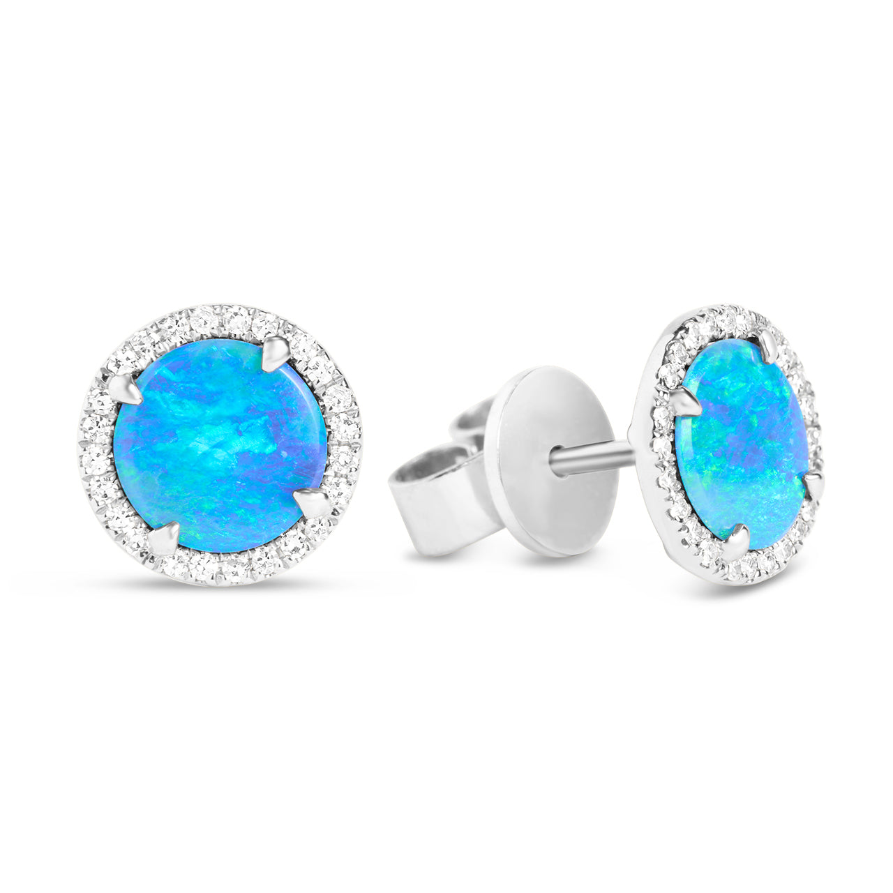Opal & Diamond Round Stud Earring