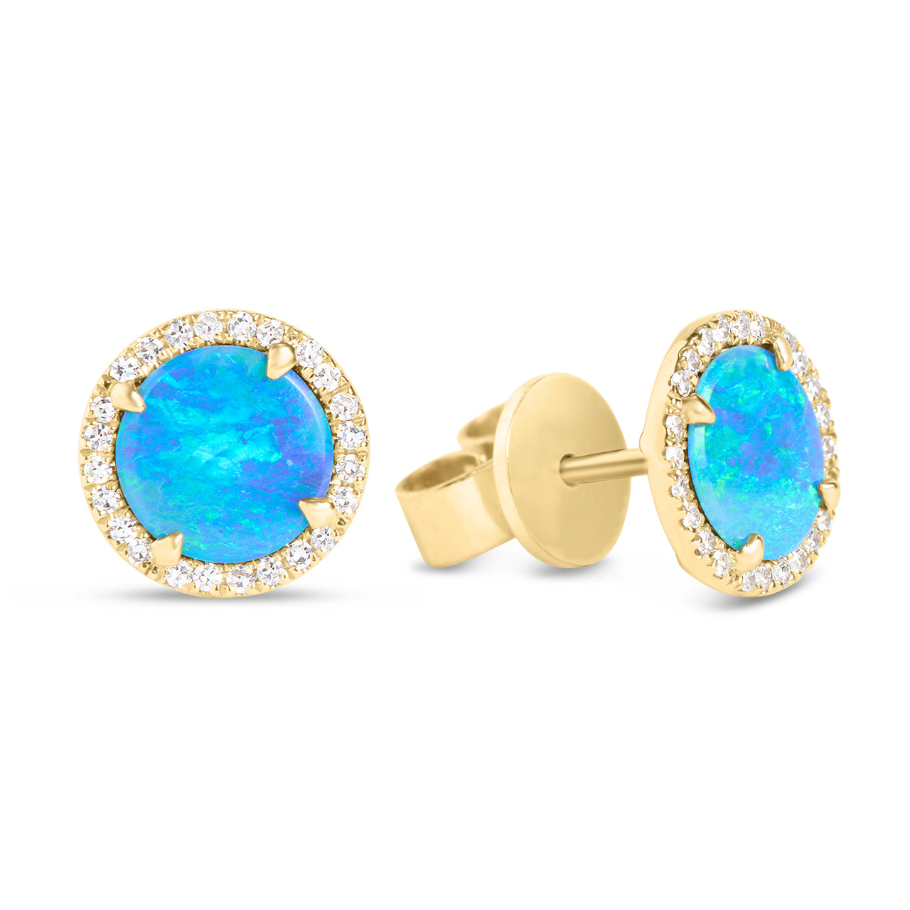 Opal & Diamond Round Stud Earring