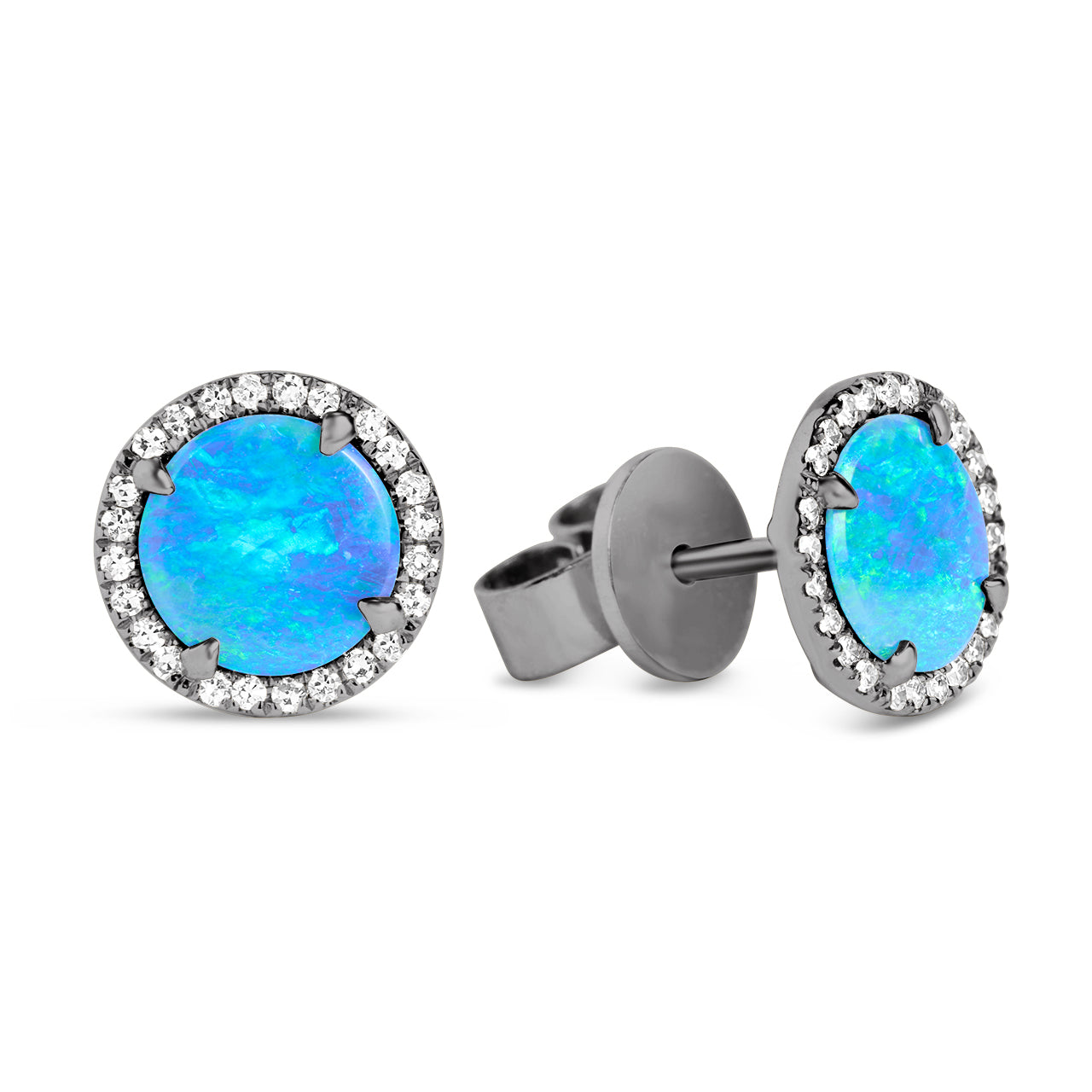 Opal & Diamond Round Stud Earring