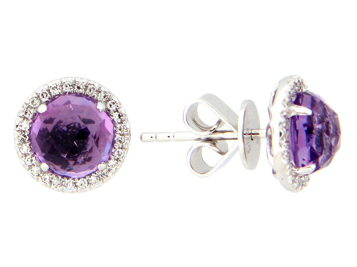 AMETHYST & DIAMOND STUD EARRING, 14KW (H)