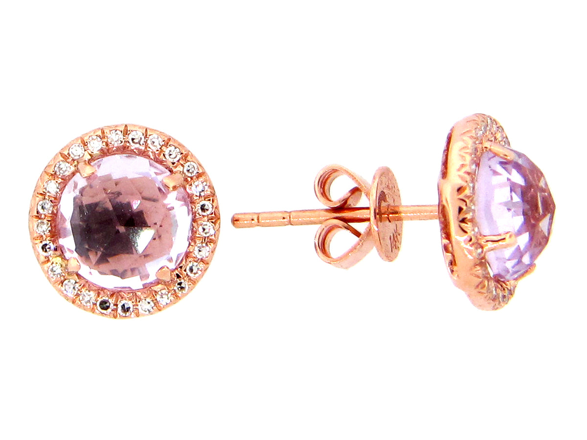 PINK AMETHYST & DIAMOND STUD EARRING, 14KR (H)
