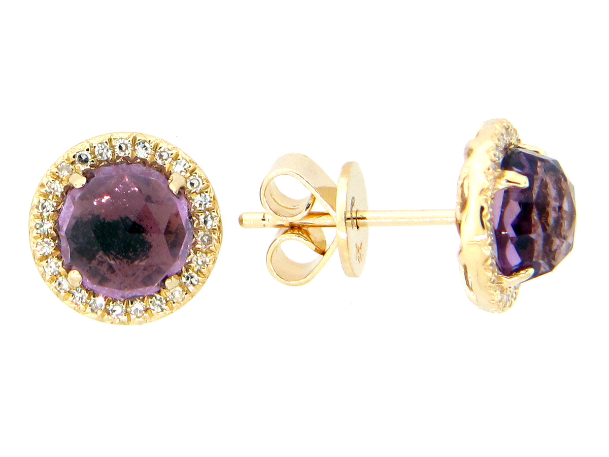 AMETHYST & DIAMOND STUD EARRING, 14KY (H)