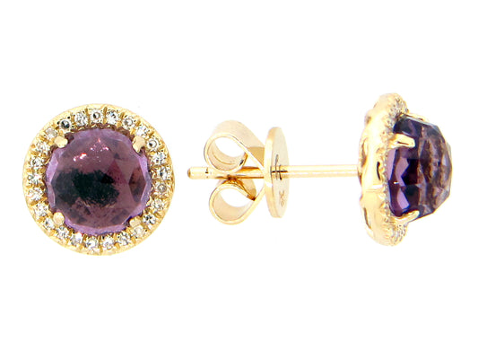AMETHYST & DIAMOND STUD EARRING, 14KY (H)